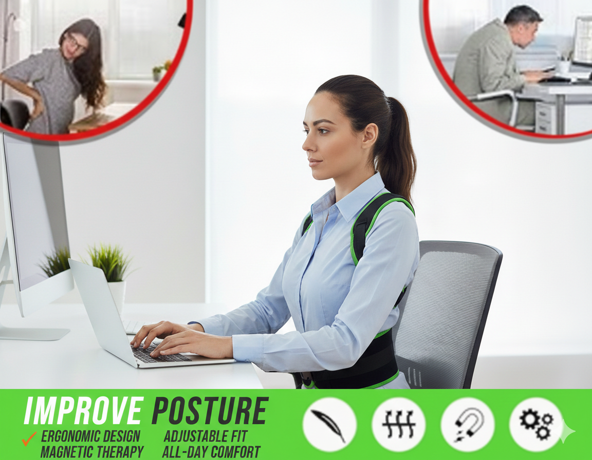 Magnetic Posture Corrector Belt – Back Support Brace for Neck Hump, Shoulder Alignment & Upper Back Pain Relief
